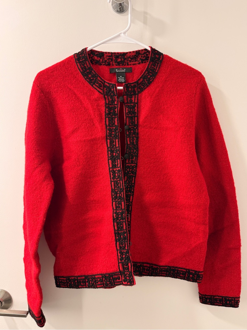 Vintage Rosanna Red Wool Cardigan with Black Trim